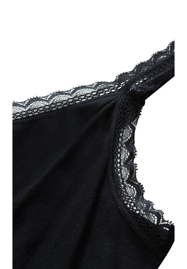 Lace Trim Sleep Maxi Dress, BLACK, alternate image number 4