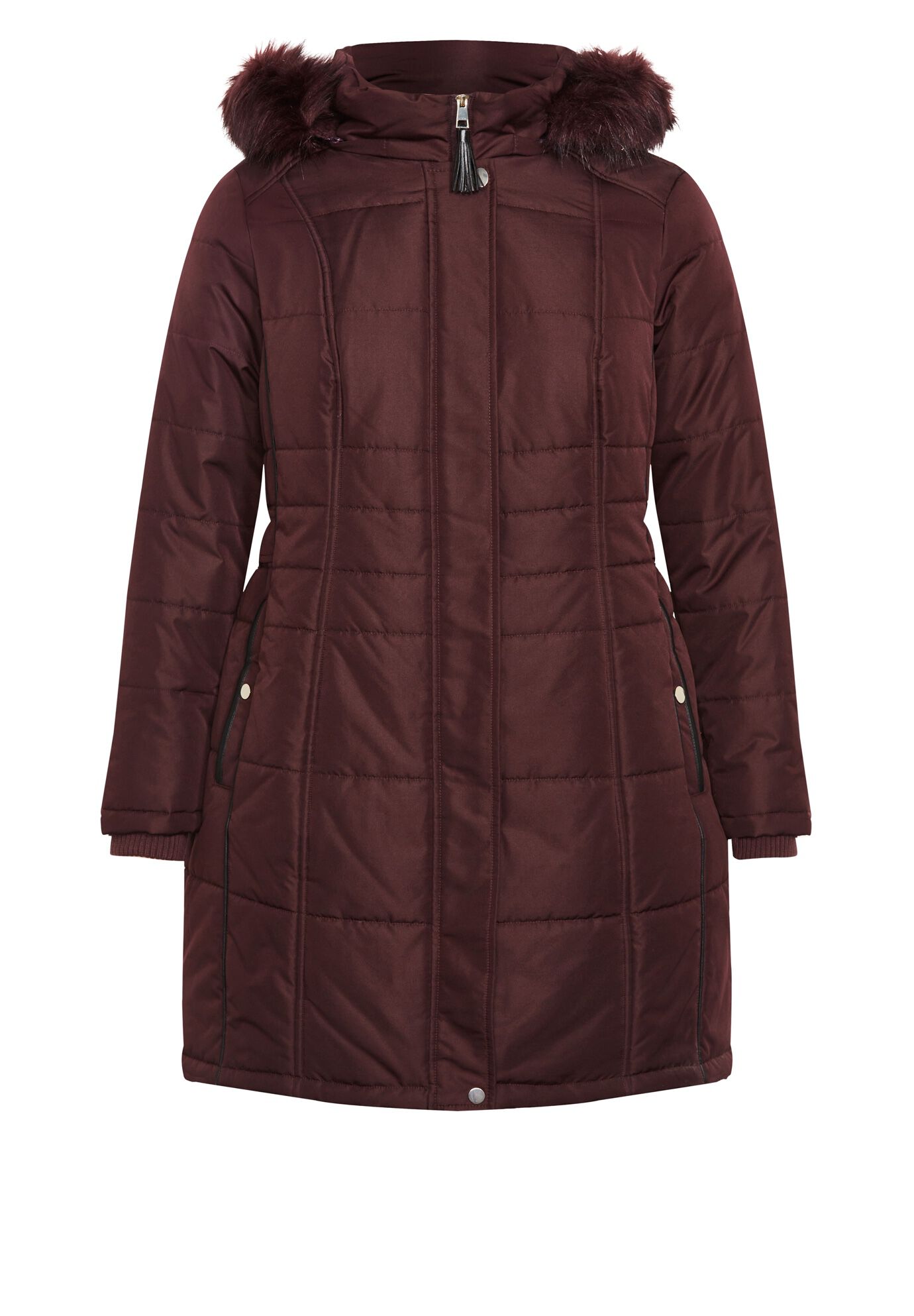 Side Belt Puffer Coat, WINE, alternate image number 6
