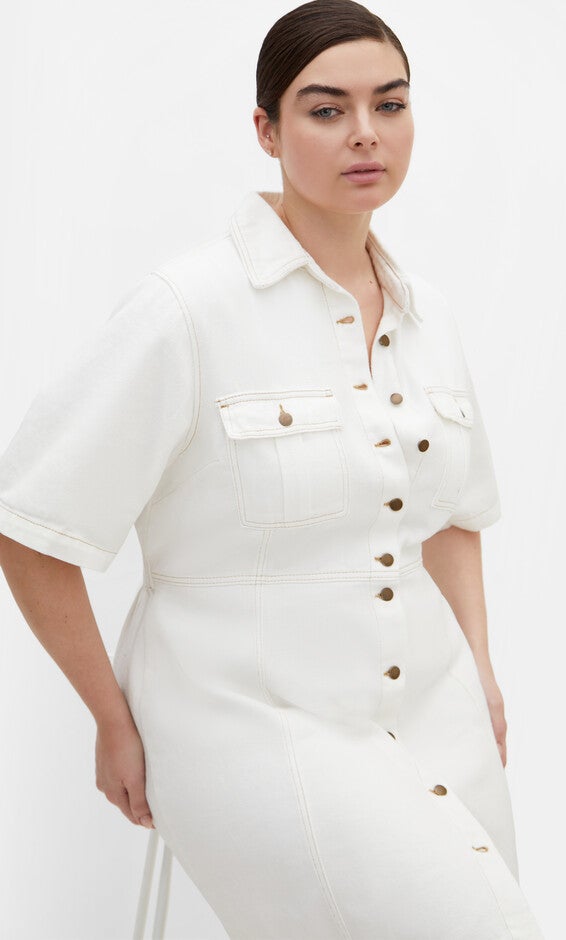 Liv Denim Dress - ivory denim, WHITE, alternate image number 1