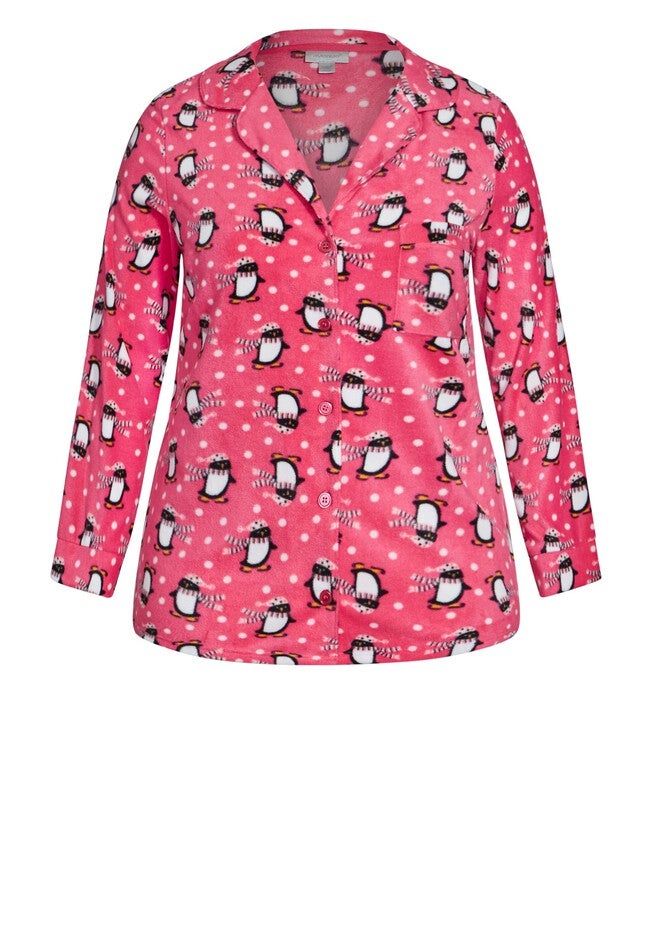 Penguin Button Fleece Sleep Top, PENGUIN PRINT, alternate image number null