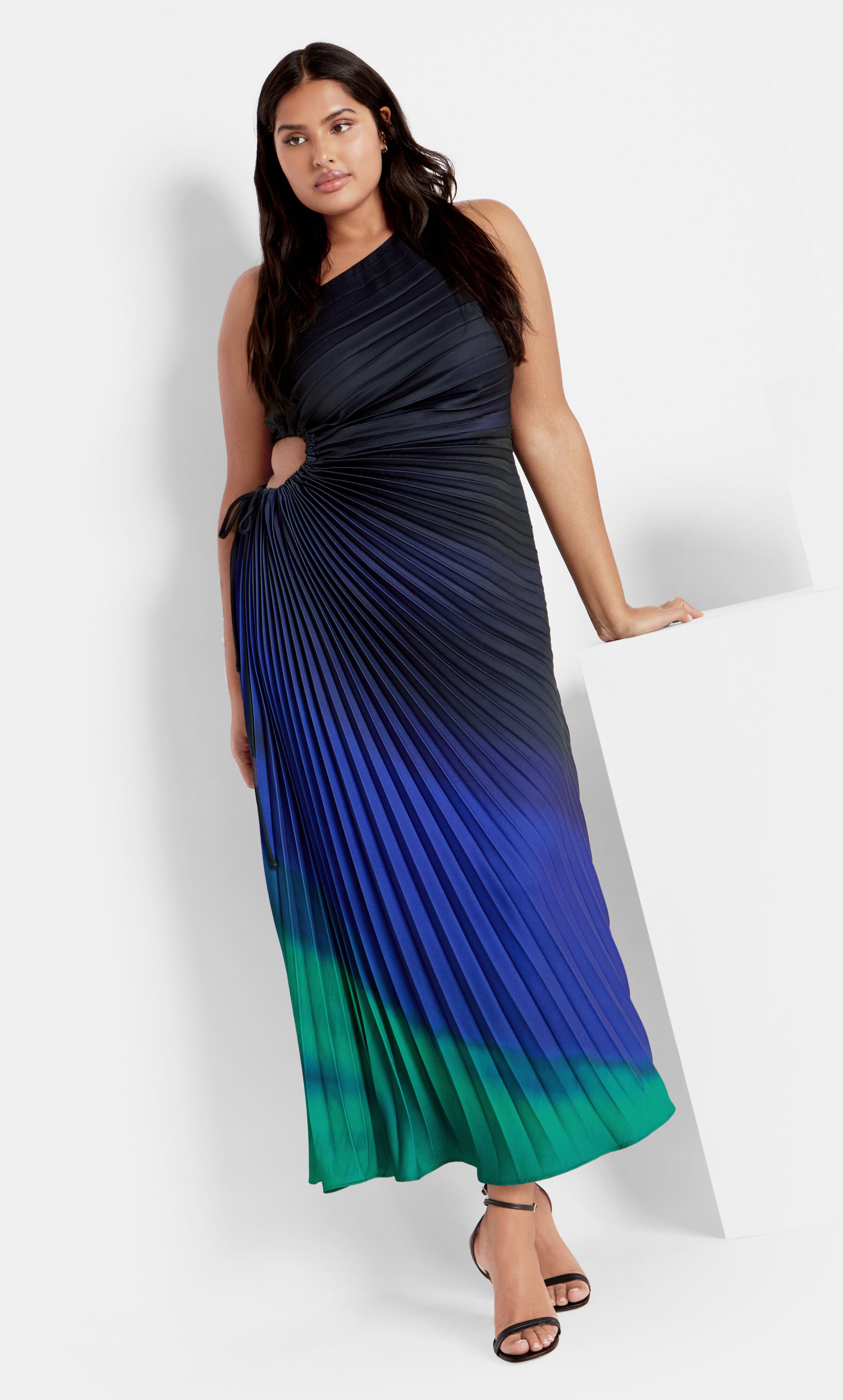 Aliza Pleat Maxi Dress - peacock, BLACK, hi-res image number 0