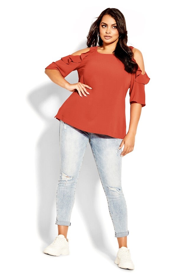 Wild Sleeve Top - coral, ORANGE, on-hover image number 1