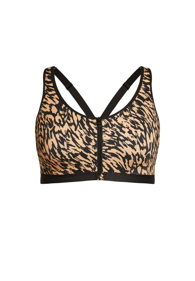 Zip Print Sports Bra, ANIMAL, alternate image number 3