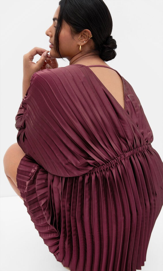 Chloe Pleat Dress - burgundy, RED, alternate image number null
