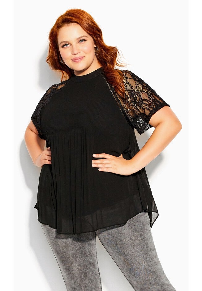 Lace Cherish Top - black, BLACK, hi-res image number 0