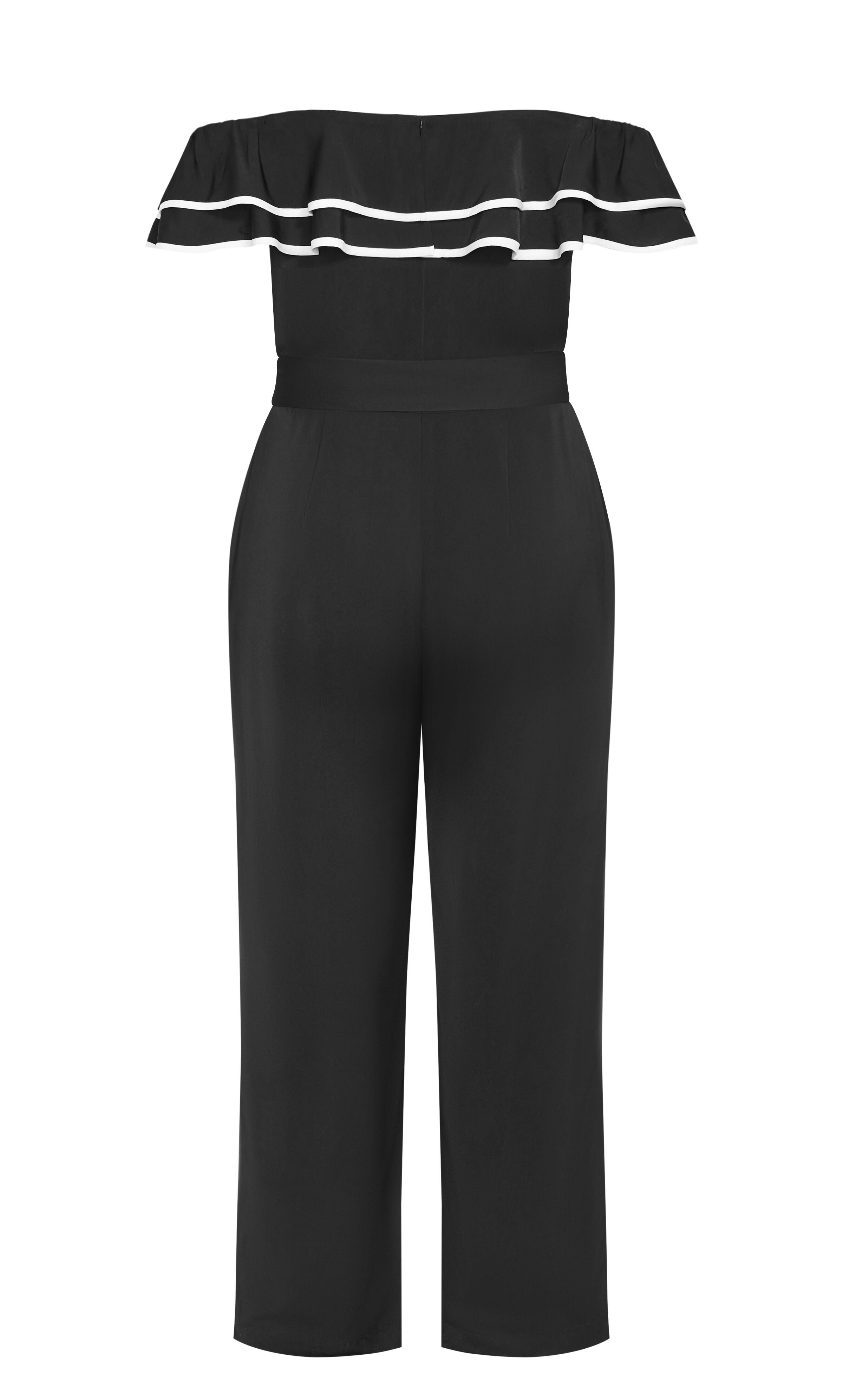 Demure Off Shoulder Frill Jumpsuit - black, BLACK, alternate image number 4