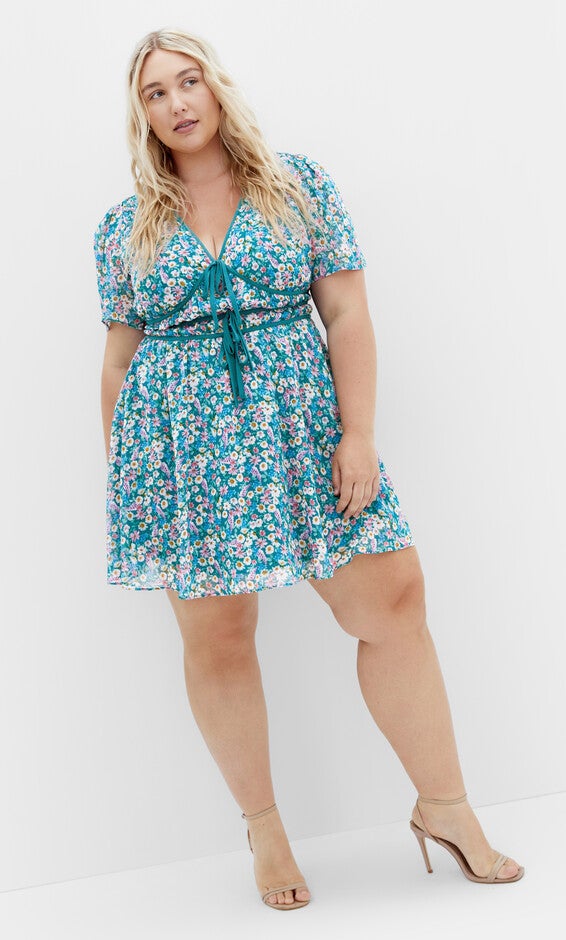 Cara Print Dress - teal, GREEN, hi-res image number null