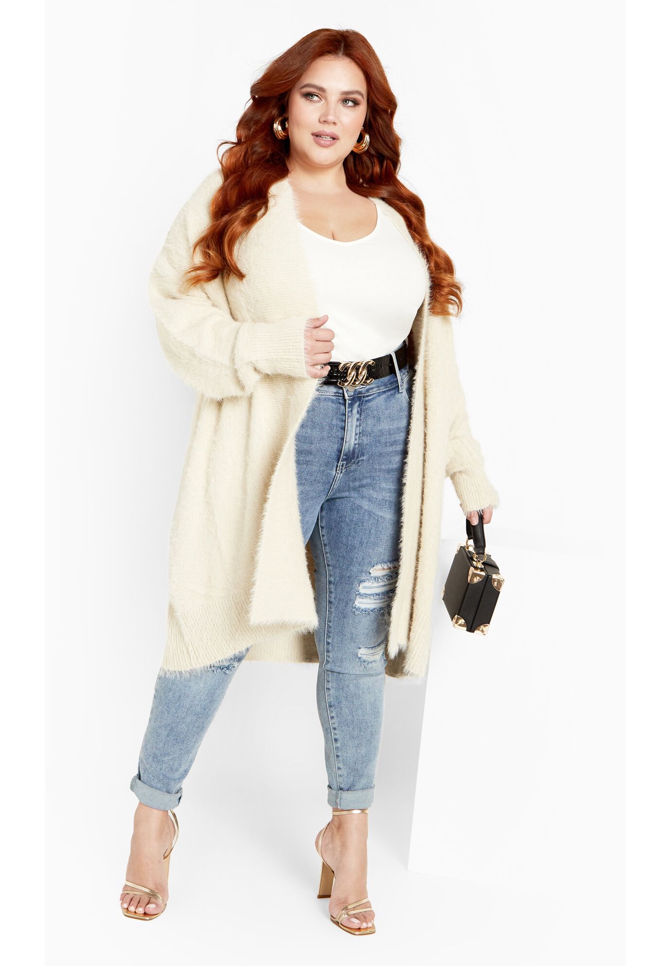 Beige fluffy cardigan shop
