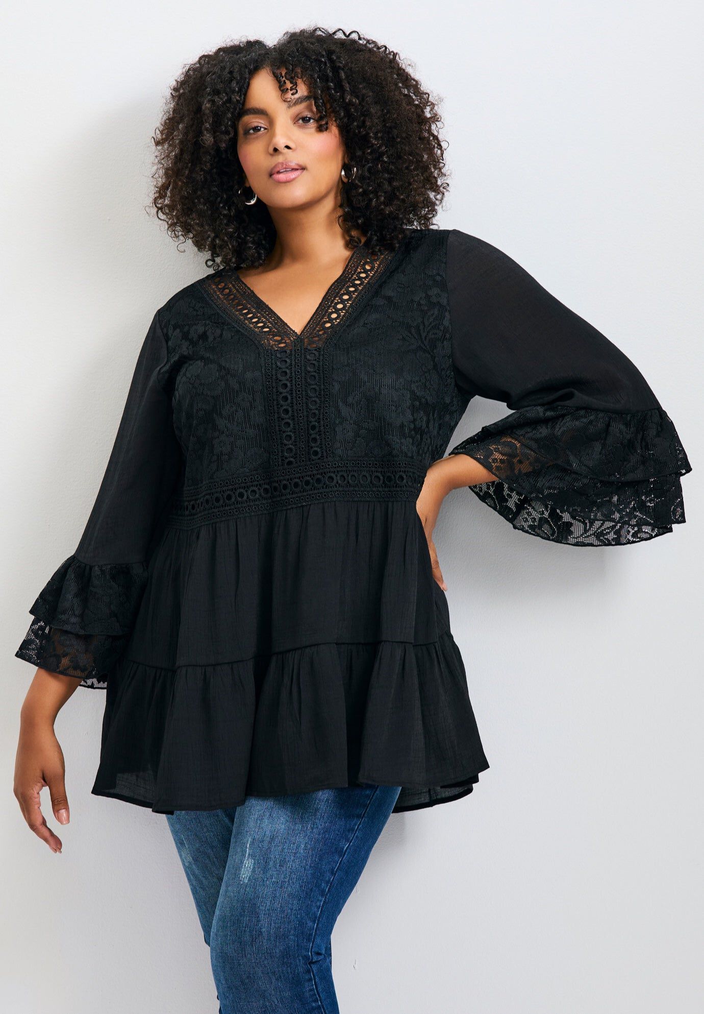 Wallflower Lace Detail Tunic, BLACK, hi-res image number 0