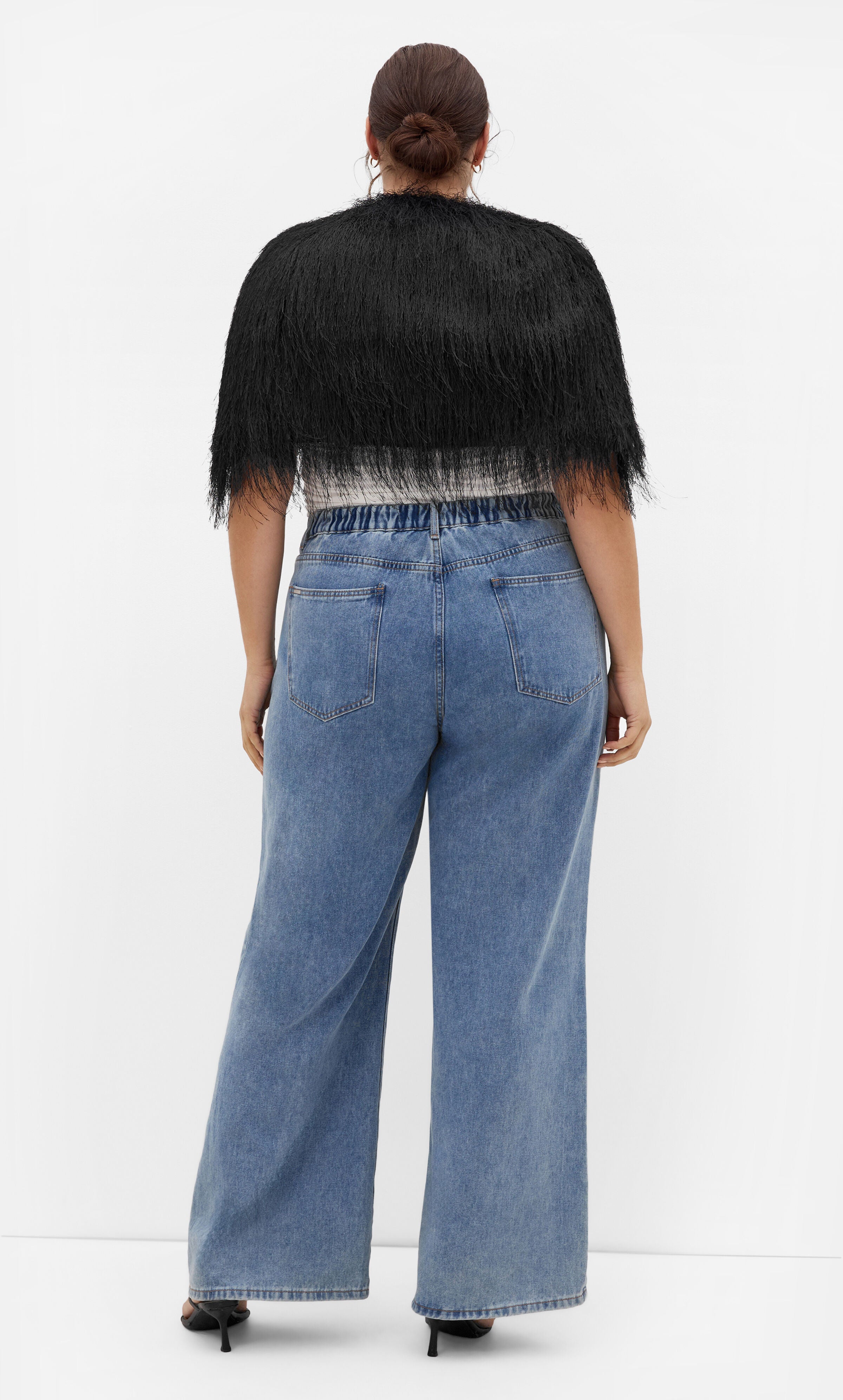 Susie Fringe Capelet, BLACK, alternate image number 2