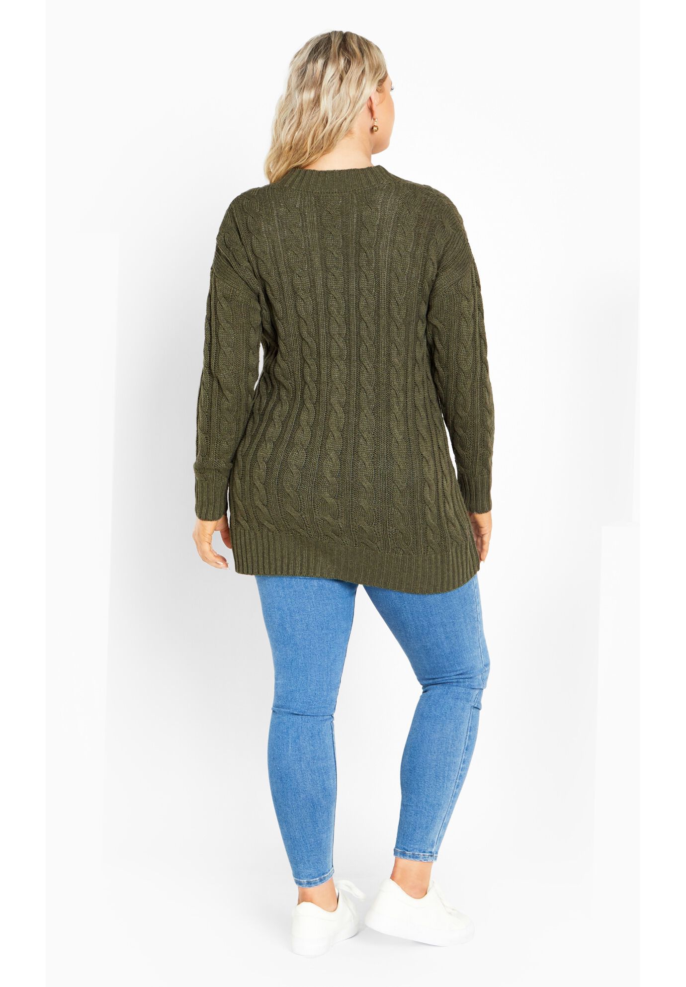 Cara Cable Knit V Neck Cardigan, OLIVE, alternate image number 3