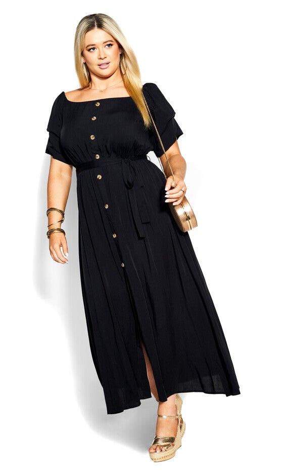 Tropical Tie Maxi Dress - black, BLACK, hi-res image number 0