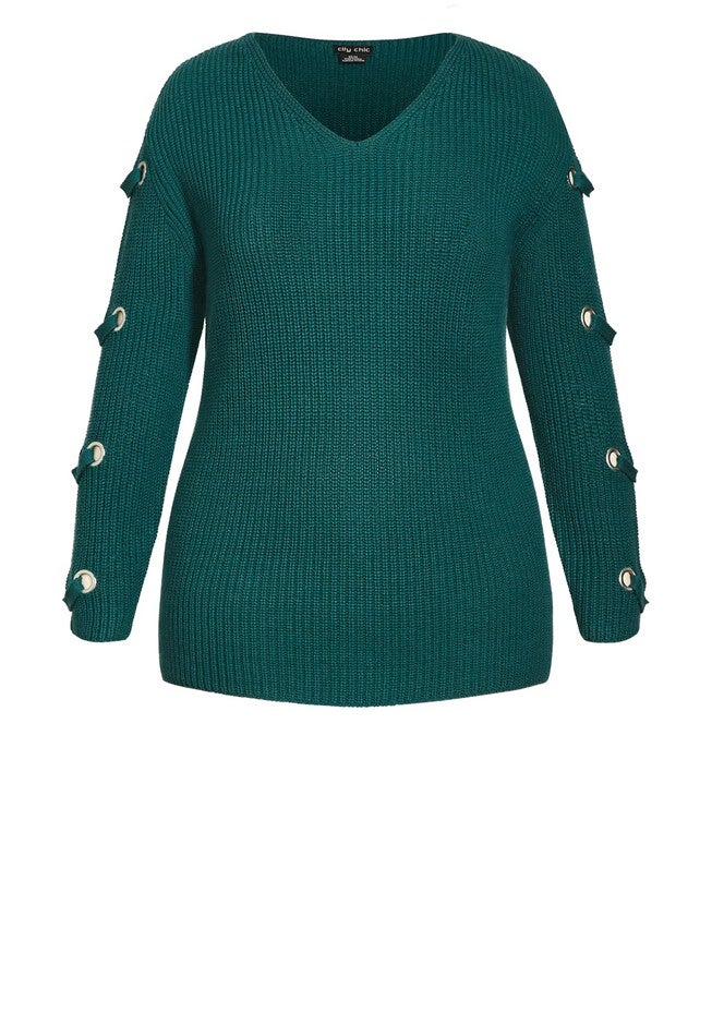 Eyelet Sleeve Sweater - alpine, GREEN, alternate image number null