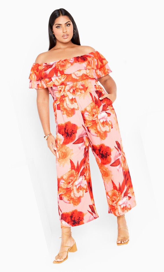 Poppie Print Jumpsuit - peach, BLACK, alternate image number null