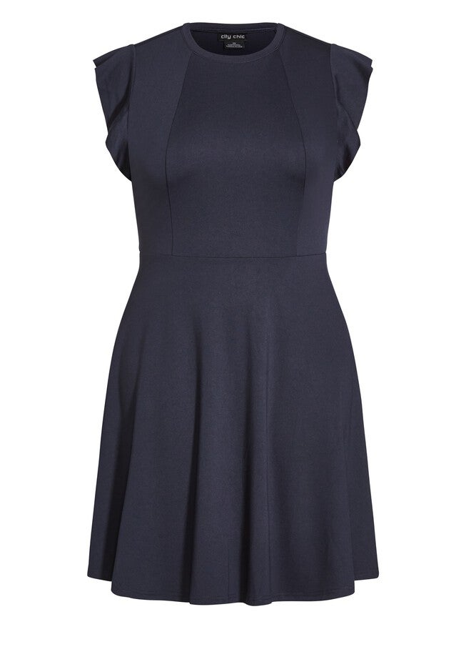 Frill Shoulder Dress - navy, BLUE, alternate image number null