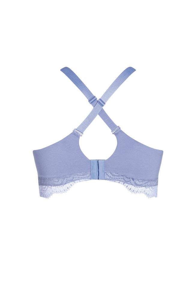Cotton Wire Free Contour Bra - heather blue, BLUE, alternate image number null