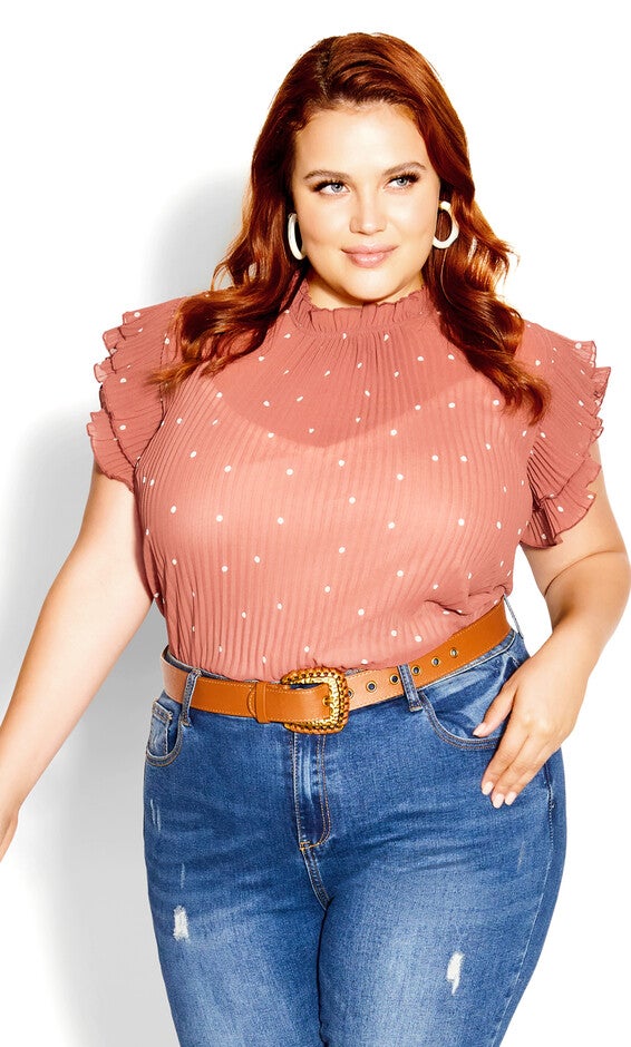 Pleated Spot Top - cinnamon, BROWN, hi-res image number null