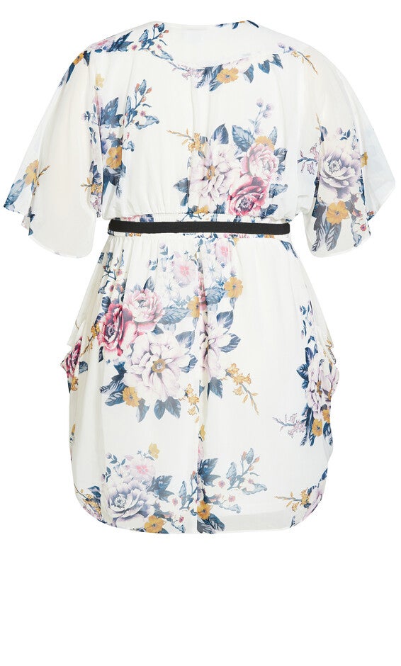 Color Wrap Print Dress - ivory blue, WHITE, alternate image number null