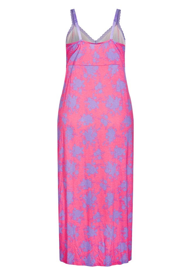 Lace Trim Print Maxi Sleep Dress, FLORAL, alternate image number null