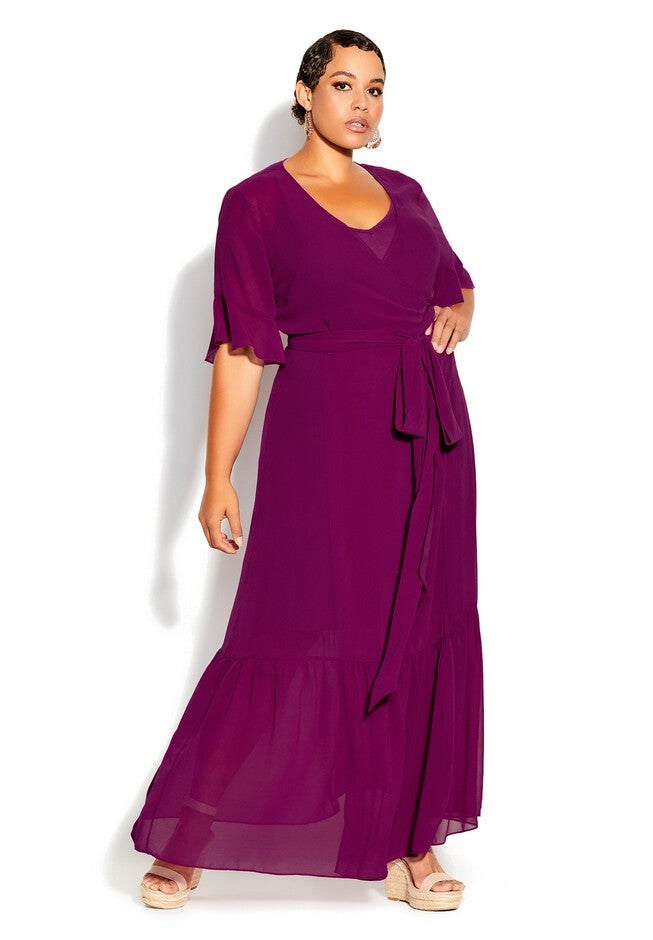 Flutter Wrap Maxi Dress - magenta, PINK, on-hover image number 1