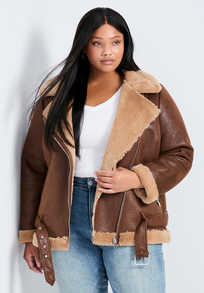 Belted Biker Jacket, BROWN, hi-res image number null