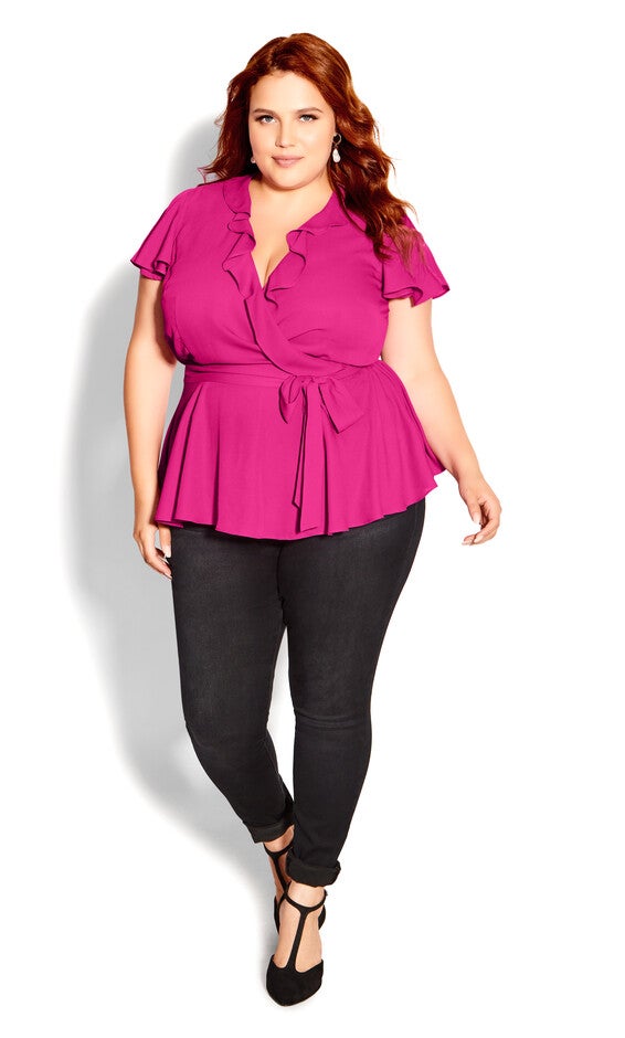 Wrap Frills Top - shocking pink, PINK, alternate image number 3