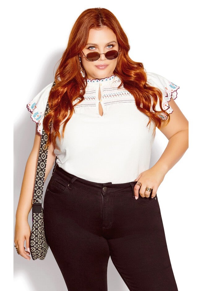 Freefall Embroidered Top - ivory, WHITE, on-hover image number null
