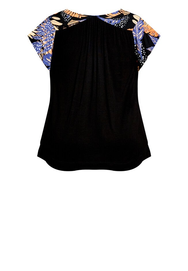 Mixed Media V-Neck Ruffle Top, SKYLIGHT PALM, alternate image number null