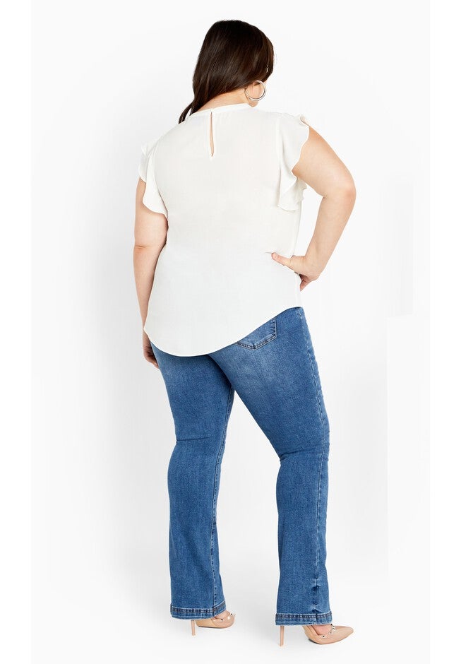 Annabelle Flutter Sleeves Cut Out Top - ivory, WHITE, alternate image number null