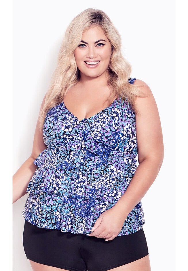 Ruffled Print Tankini Top, LOURDES, hi-res image number 0