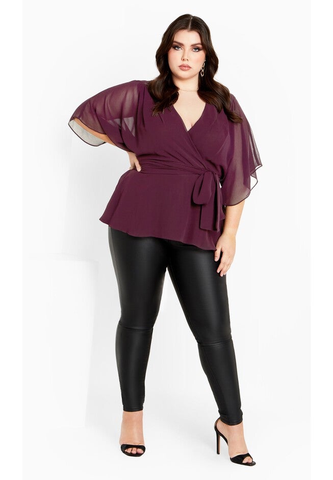 Elegant Wrap Top - spiced plum, RED, on-hover image number 1