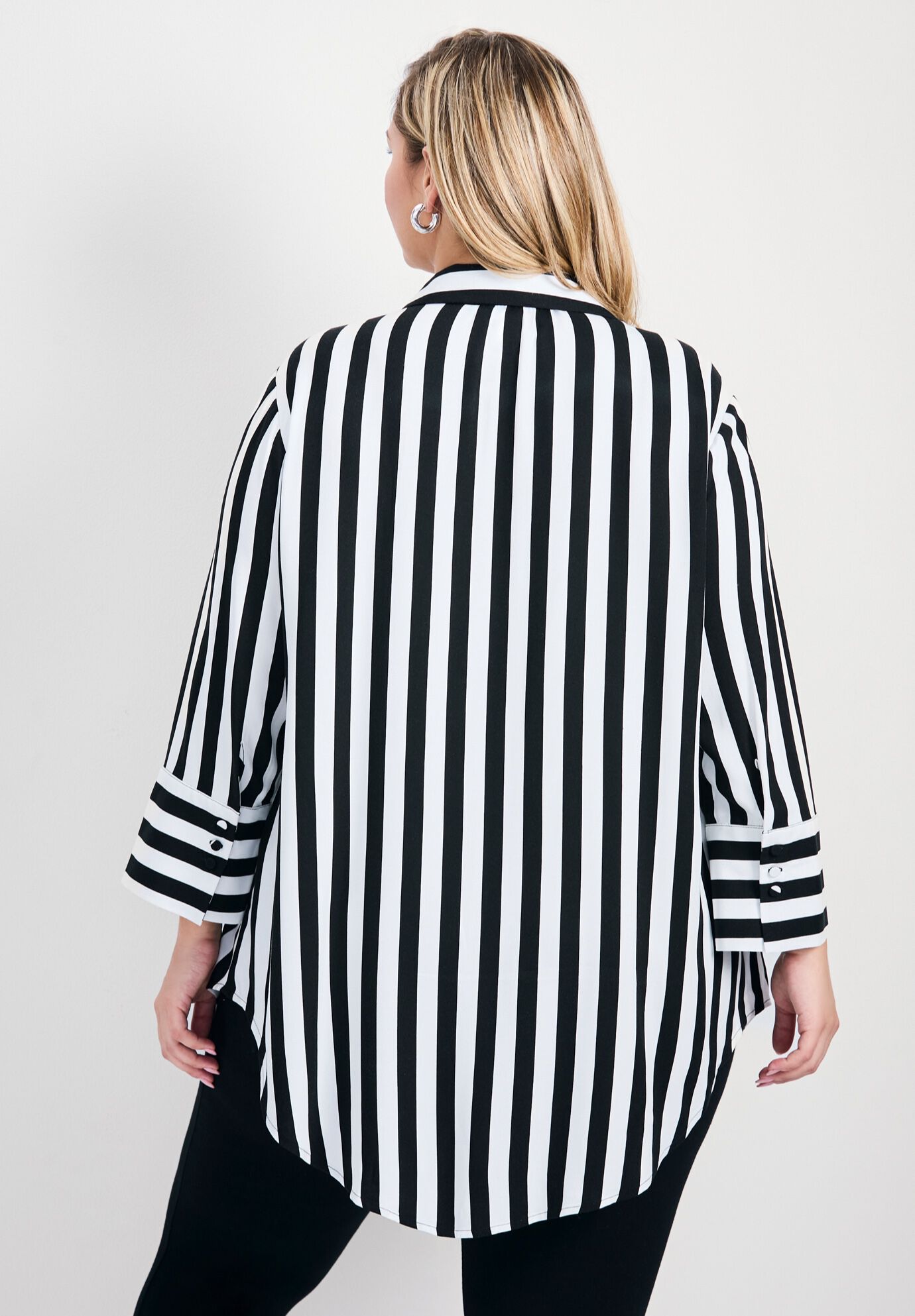 Linear Longline Stripe Shirt, BLACK WHITE, on-hover image number 1