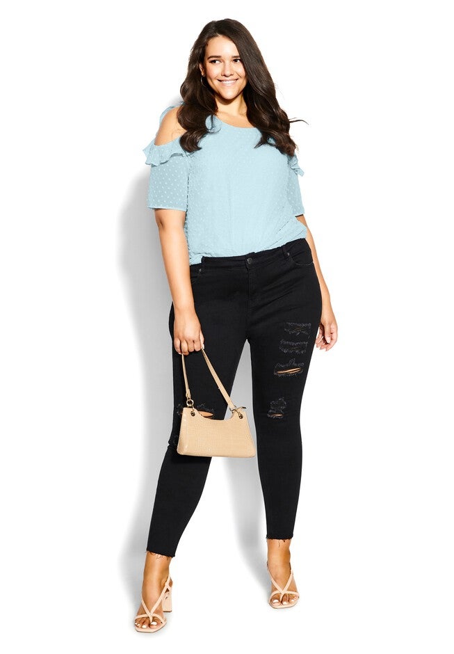 Dobby Sleeve Top - sky, BLUE, on-hover image number 1