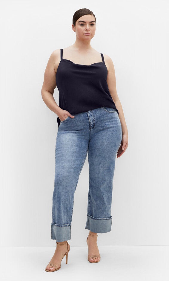 Cowl Neck Cami - navy, NAVY, alternate image number 2