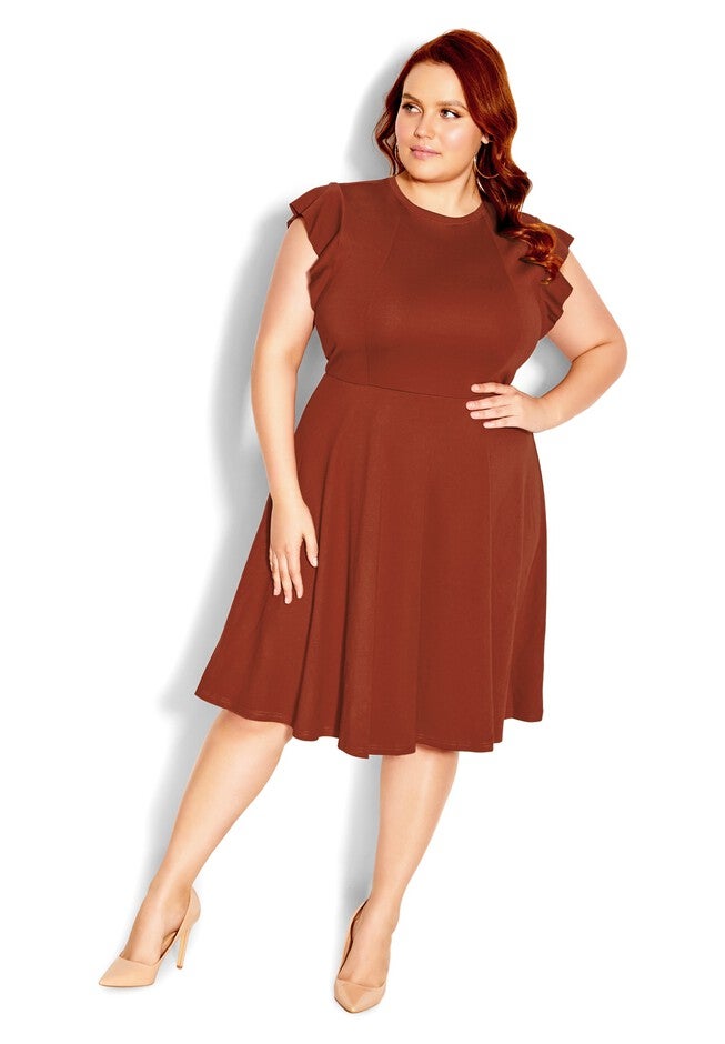 Frill Shoulder Dress - ginger, ORANGE, on-hover image number 1