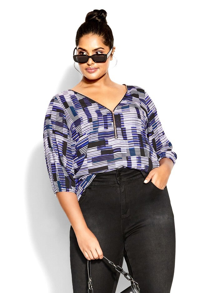 Sexy Fling Print Top - white, PURPLE, hi-res image number 0