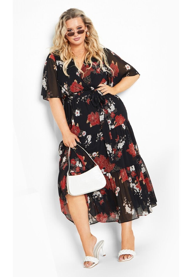 Stephanie Print Maxi Dress - black, BLACK, hi-res image number null