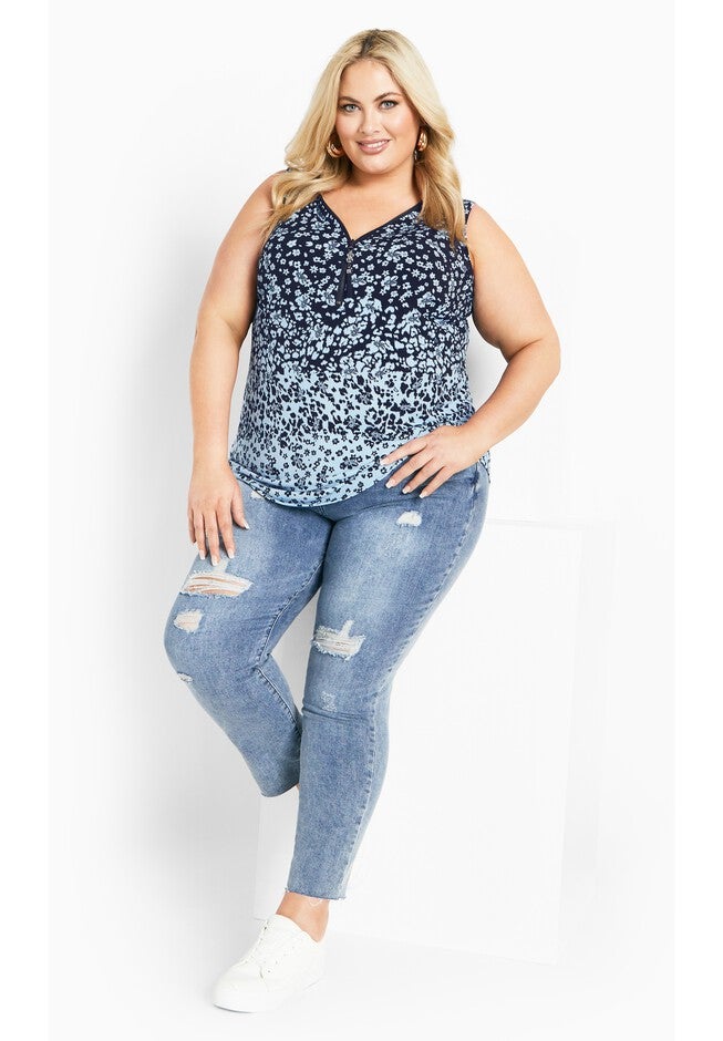 Liana Border Top, BLUES FLORAL ANIMAL, alternate image number null