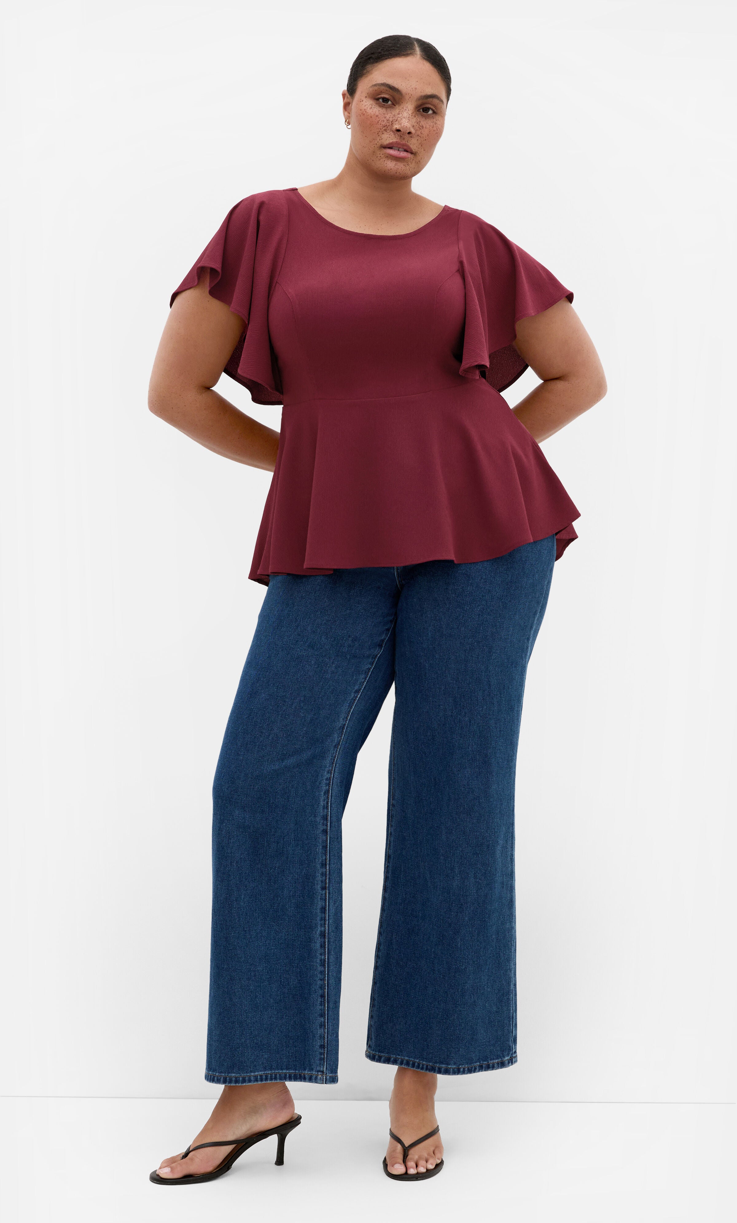 Romantic Mood Peplum Top, RED, on-hover image number 1