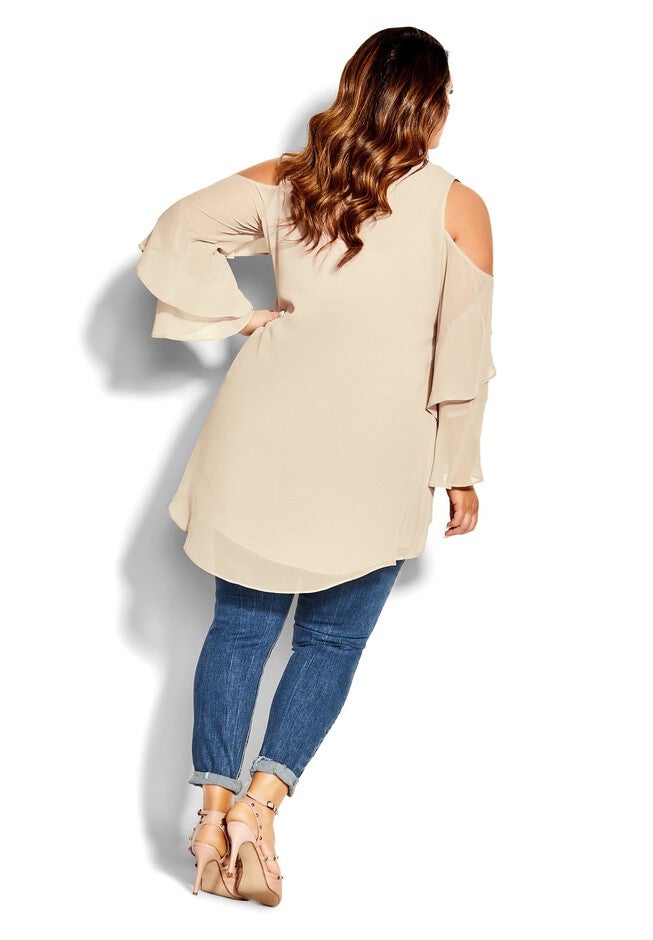 Hi Lo Cold Shoulder Top - vanilla, BEIGE, alternate image number null