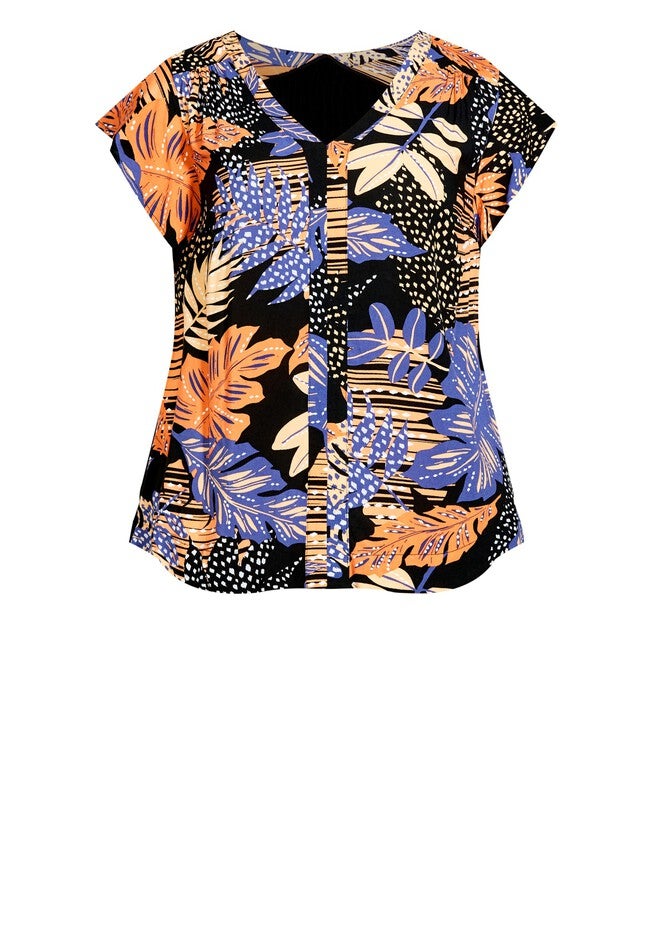 Mixed Media V-Neck Ruffle Top, SKYLIGHT PALM, alternate image number null
