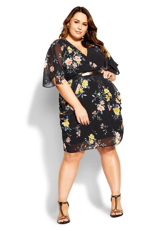 Color Wrap Print Dress - black, BLACK, hi-res image number null