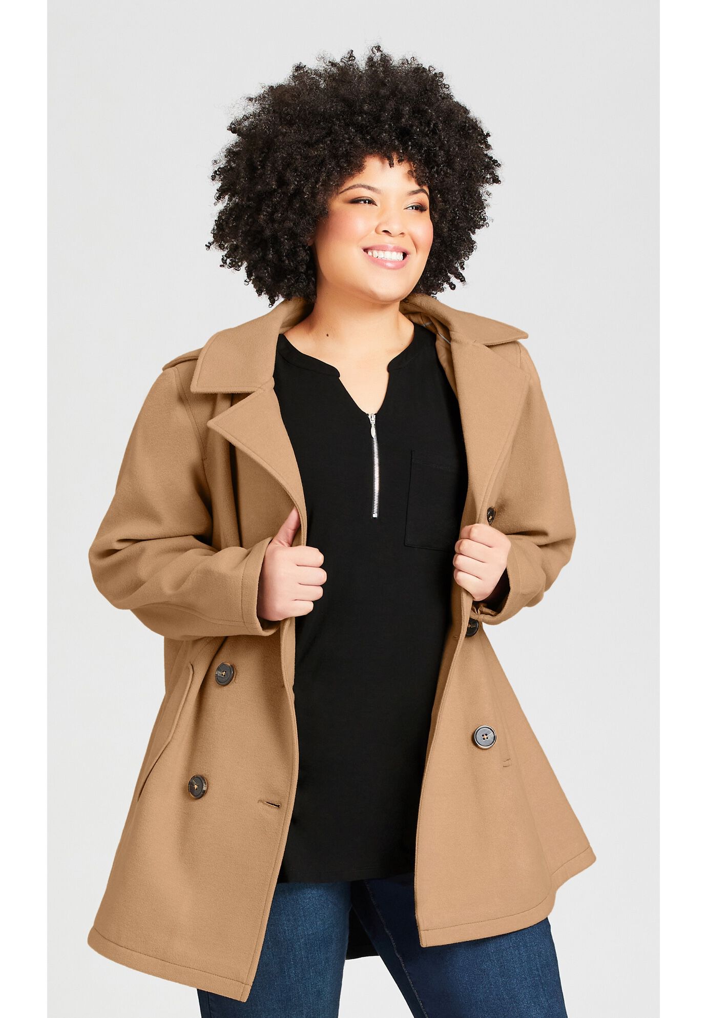 Faux Wool Peacoat, CAMEL, alternate image number 3