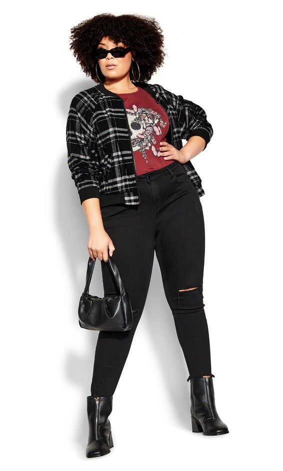 Check Bomber Jacket - black, BLACK, alternate image number 6