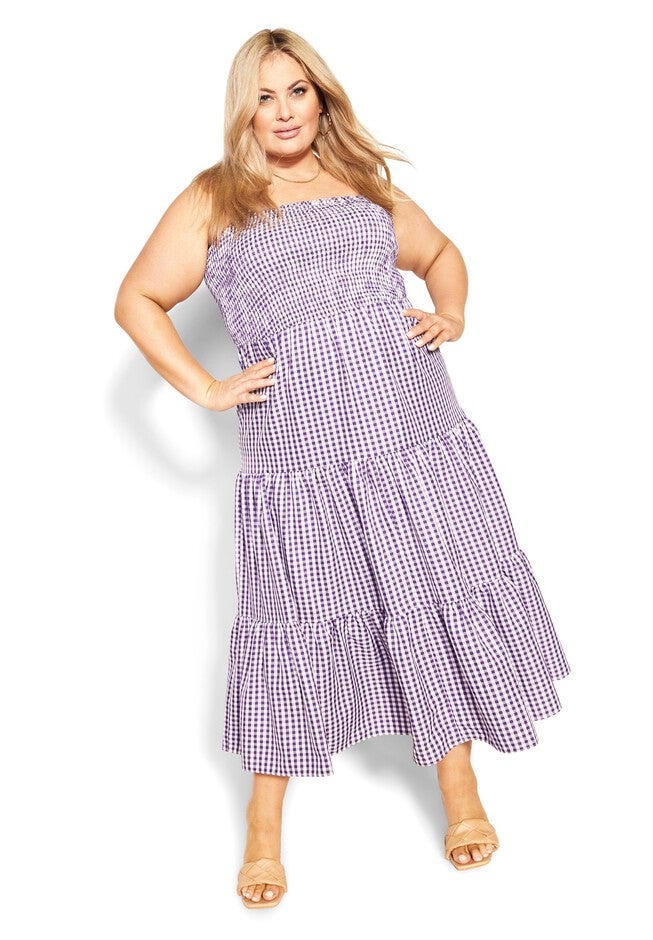 Gingham Maxi Dress - petunia, PURPLE, on-hover image number 1