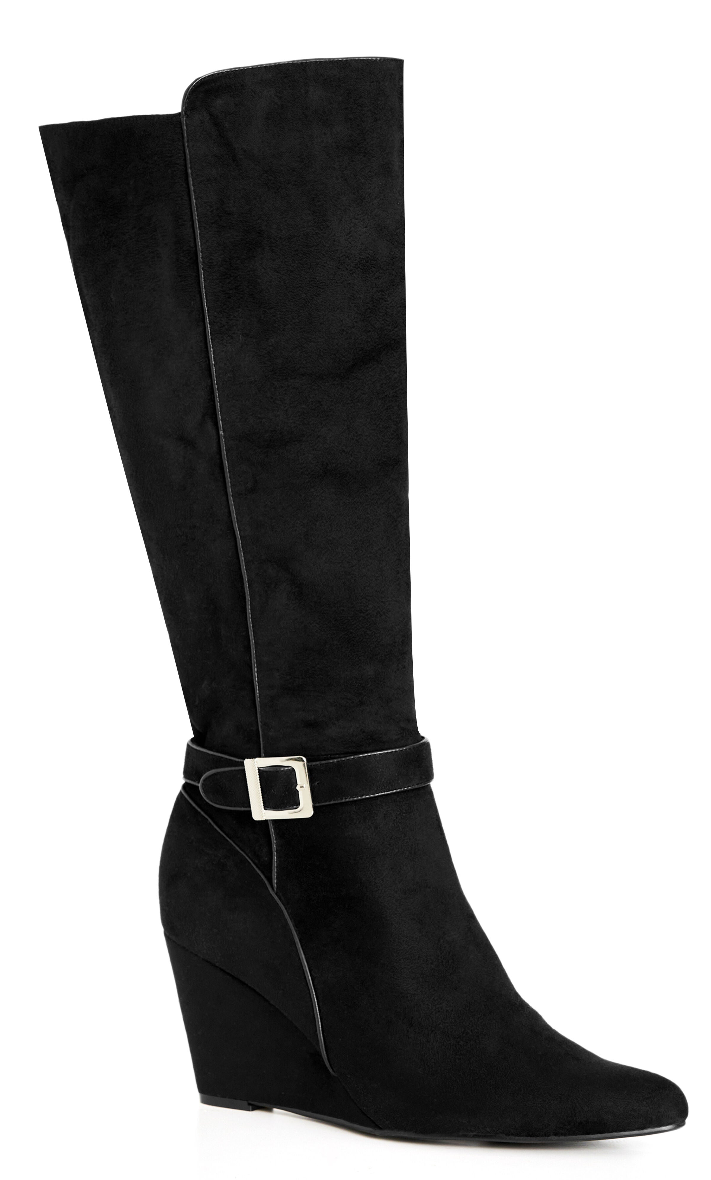 WIDE FIT Clea Knee Wedge Boot - black, BLACK, hi-res image number 0