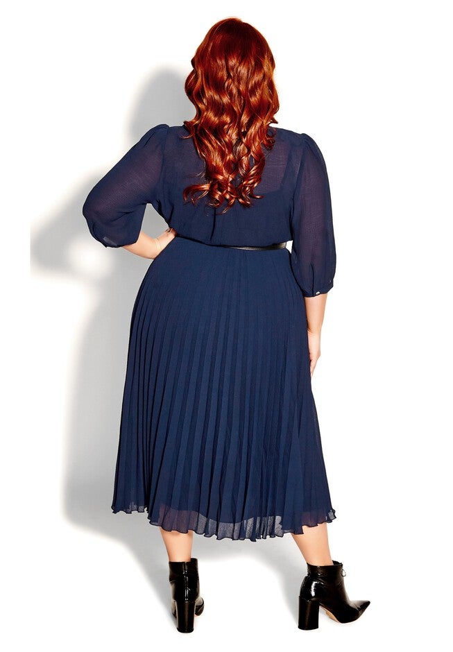 Love Pleat Elbow Sleeve Dress - navy, BLUE, on-hover image number 1