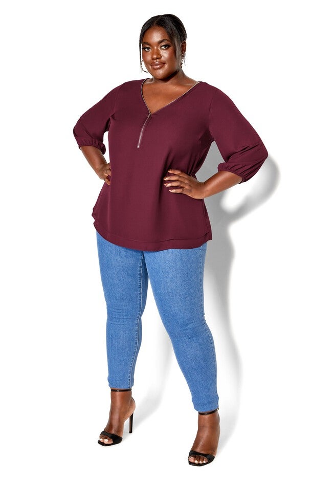 Sexy Fling Elbow Sleeve Top - bordeaux, RED, on-hover image number null