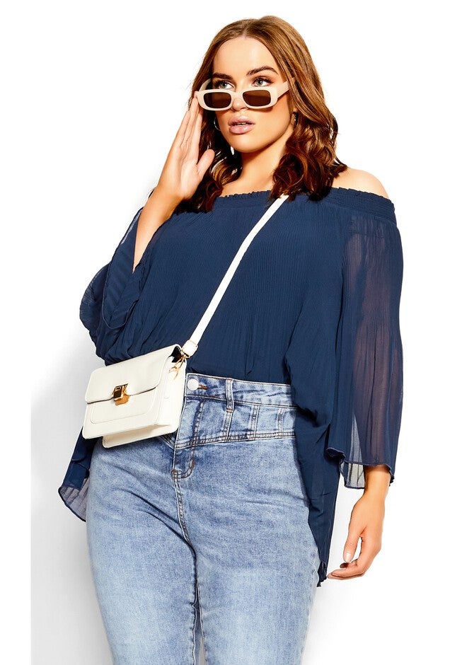 Pleated Off Shoulder Top - navy, BLUE, alternate image number 6