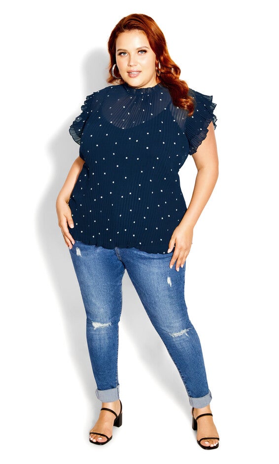 Pleated Spot Top - navy, BLUE, alternate image number 5